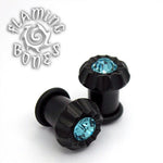 Single Flare Organic Black Dogwood Plugs with Gem - Starcut