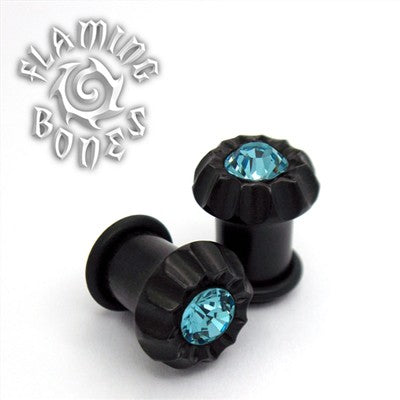 Single Flare Organic Black Dogwood Plugs with Gem - Starcut