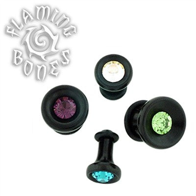 Single Flare Organic Black Dogwood Plugs with Gem