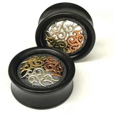 Spiral Mandala Lattice Eyelets in Black Dogwood with Mixed Metals