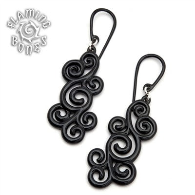 Spirals Seven Black Water Buffalo Horn Ear Dangles