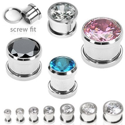 Steel Screwback Tunnel with Gemstone Inlay