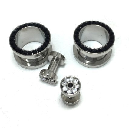 Steel Screwback Tunnel with Multi-Gem Inlay