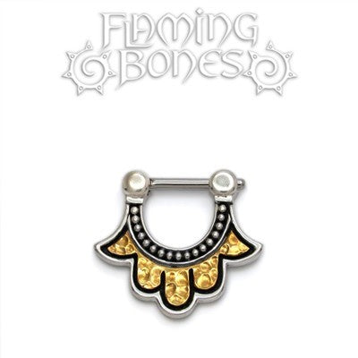 Sterling Silver Hamsa Hand Septum Klikr with Planished Brass Inlay and Surgical Steel Post