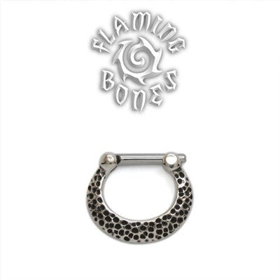 Sterling Silver Septum Klikr with Surgical Steel Post - Textured Crescent