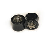 3/4" Traditional Black Water Buffalo Horn Balinese Plugs with Silver - PHTB21