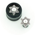 3/4" Traditional Black Water Buffalo Horn Balinese Plugs with Silver - PHTB21