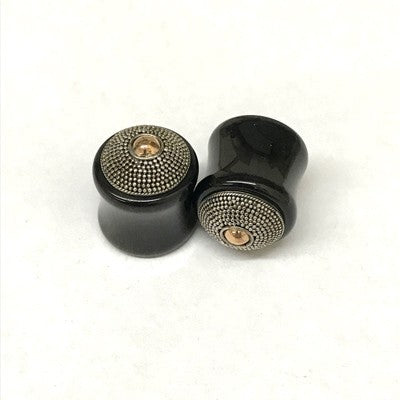 Traditional Black Water Buffalo Horn Balinese Plugs with Silver - PHTB1