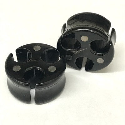 Trinity Void Negative Space Plugs in Black Water Buffalo Horn with Silver Accents