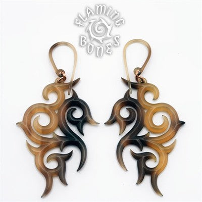 Vine Tortoise Shell Water Buffalo Horn Ear Dangles