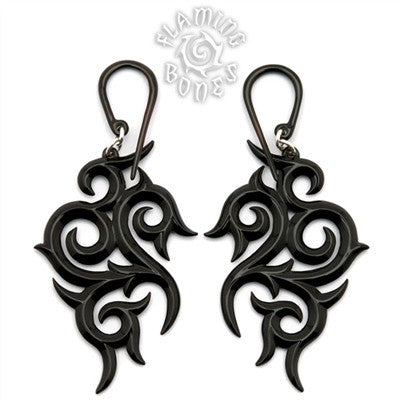 Vine Black Water Buffalo Horn Ear Dangles