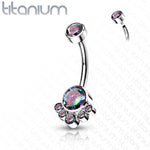 14g 3/8" Internally Threaded Titanium Curved Barbells with CZ Cluster