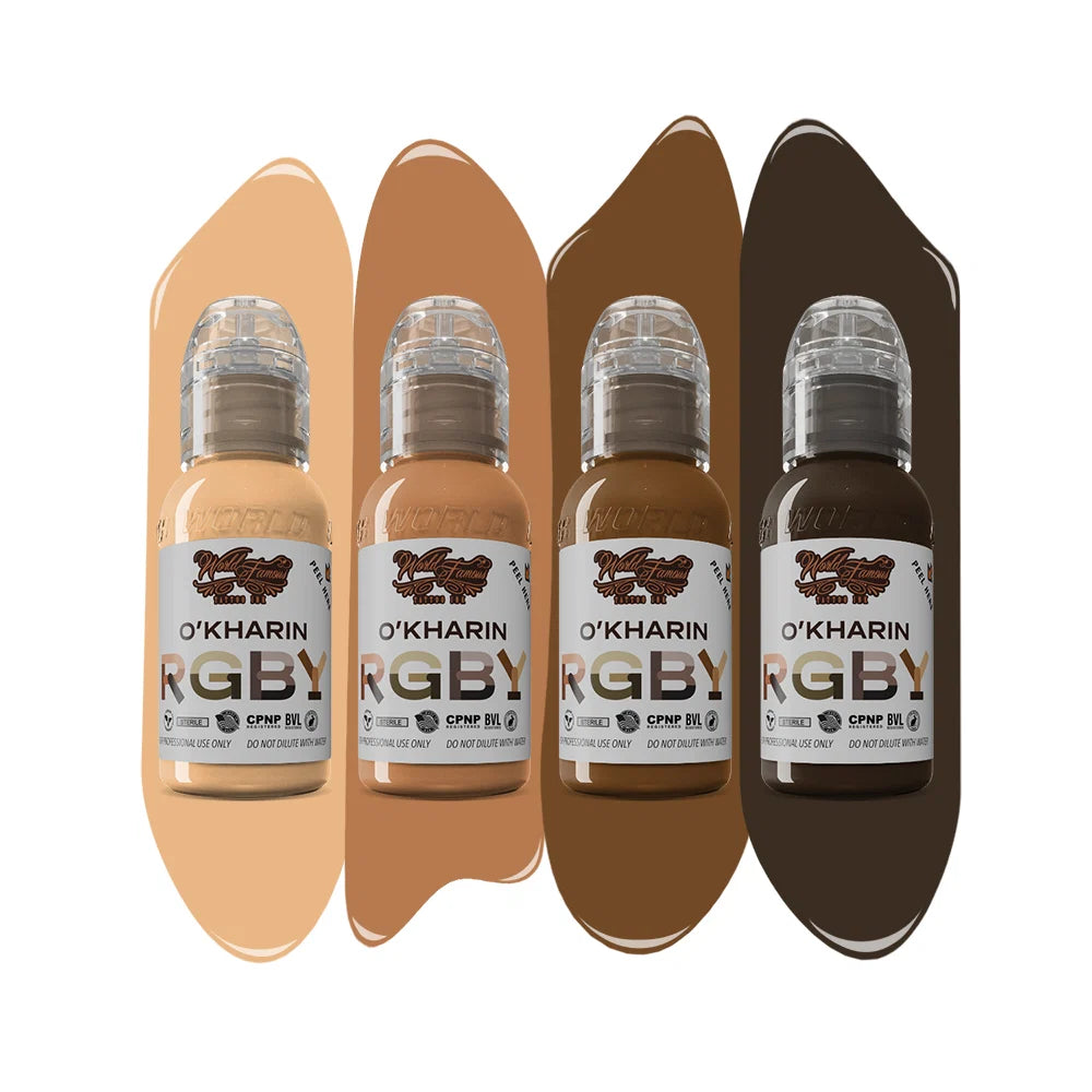 The World Famous Tattoo Ink Set — Sasha O’Kharin RGBY Skin Tone Yellow Mini Set of 4 Colors 1oz