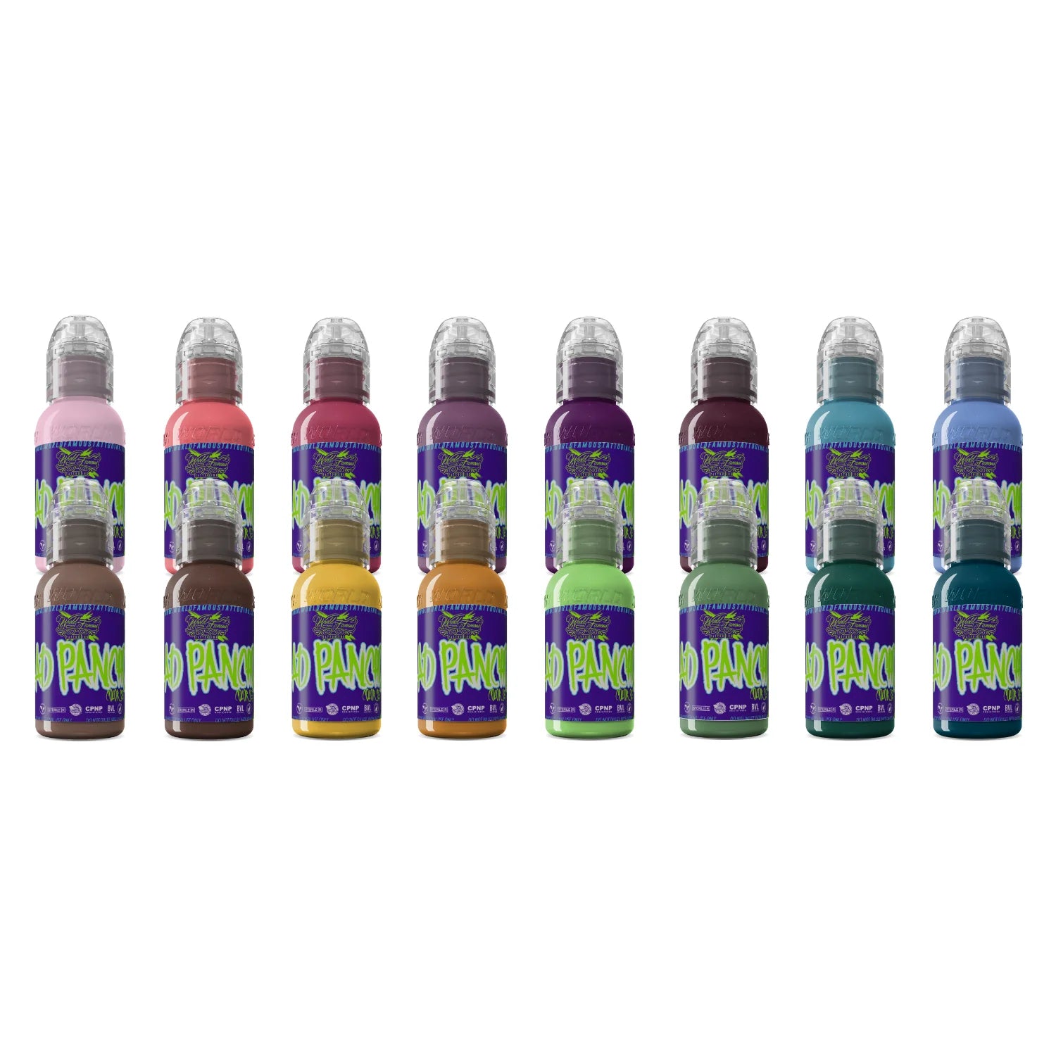 World Famous Tattoo Ink - A.D. Pancho 16 Bottle Pro-Team Color Ink Set - 1oz