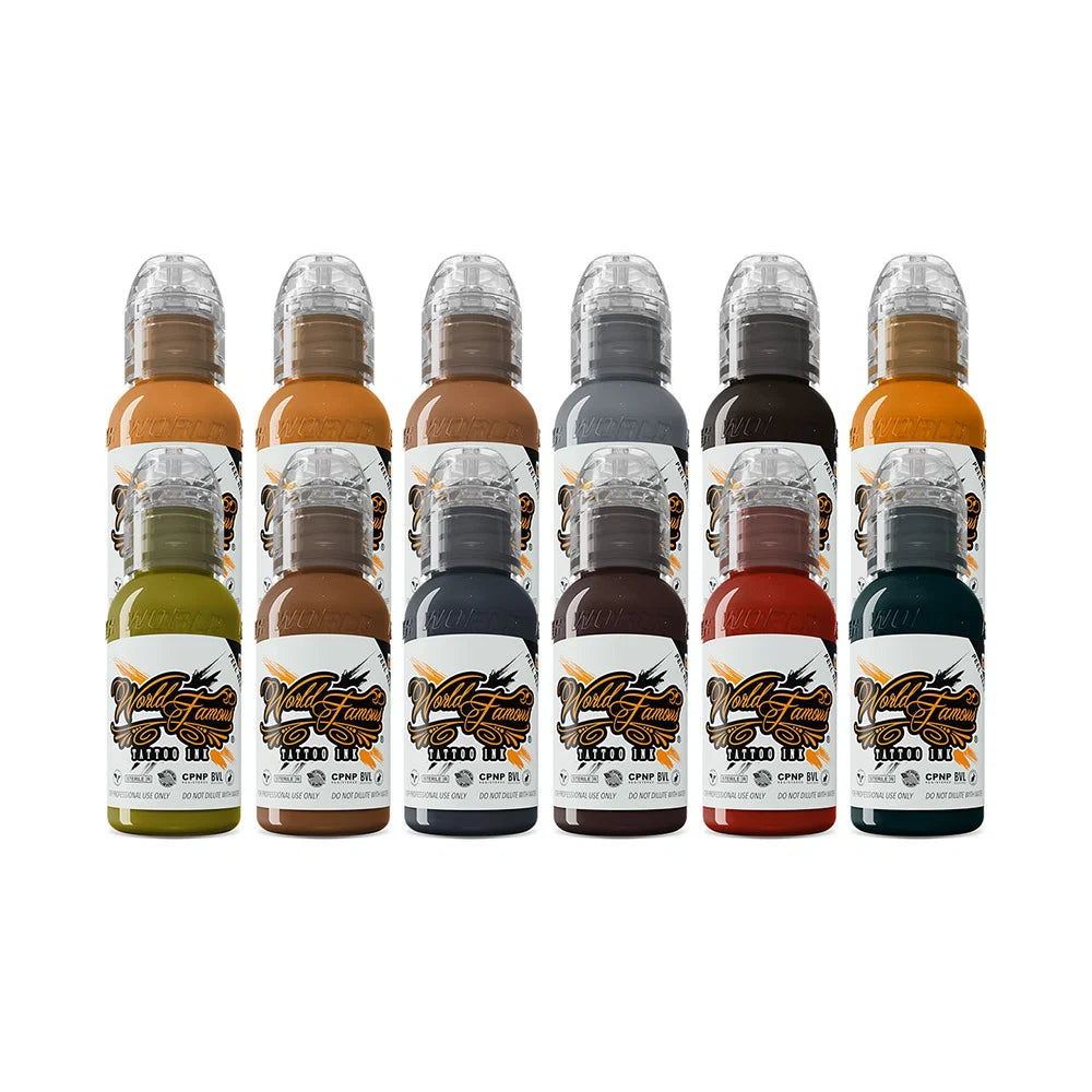 World Famous Tattoo Ink - Earthtone Ink Set - 12 Bottles