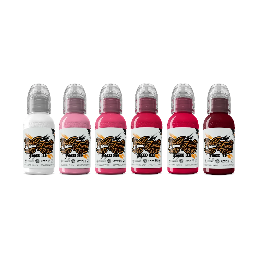 World Famous Tattoo Ink - Pink Neon Effect Series - 6 Bottles