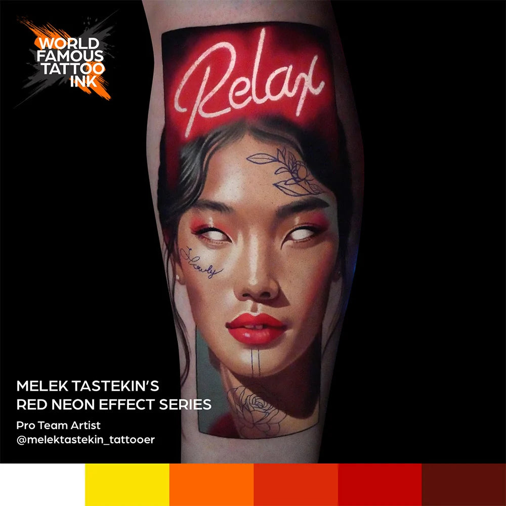 World Famous Tattoo Ink - Red Neon Effect Series - 6 Bottles