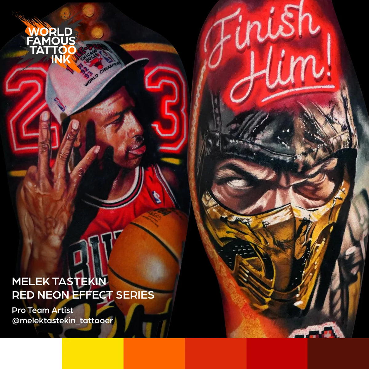 World Famous Tattoo Ink - Red Neon Effect Series - 6 Bottles