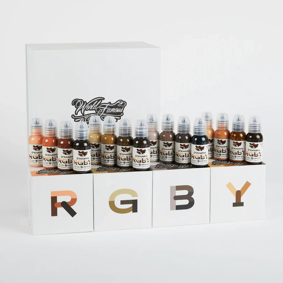 The World Famous Tattoo Ink Set — Sasha O’Kharin RGBY Skin Tone Set of 16 Colors 1oz