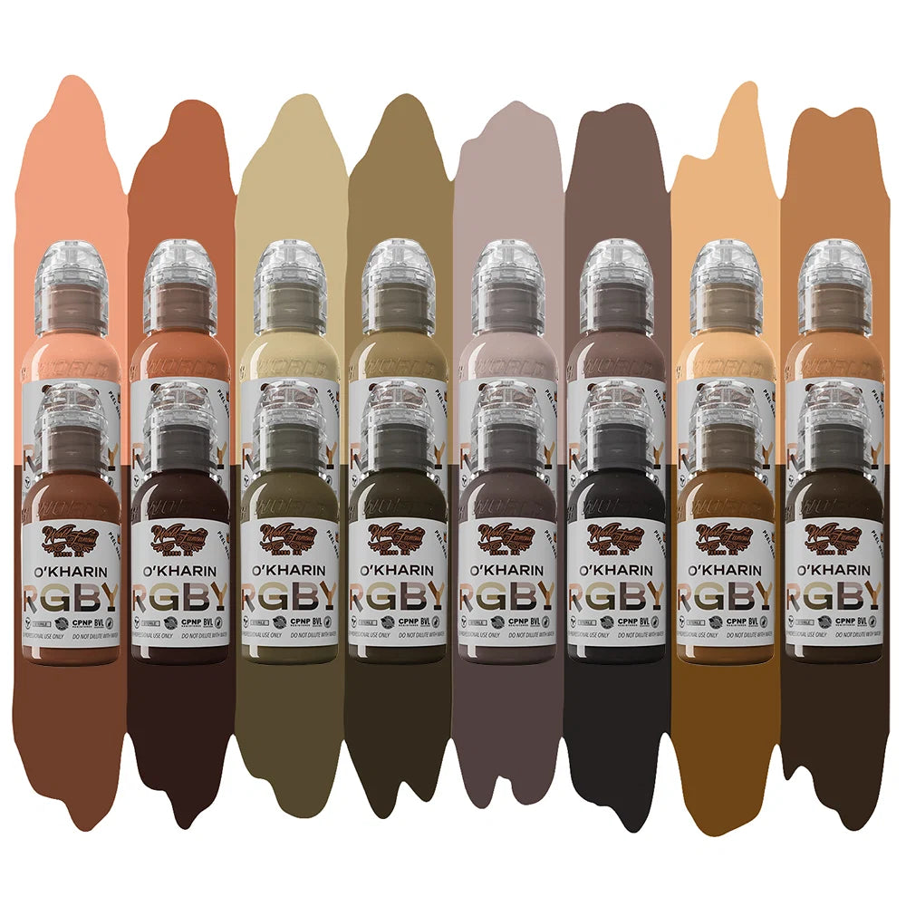 The World Famous Tattoo Ink Set — Sasha O’Kharin RGBY Skin Tone Set of 16 Colors 1oz