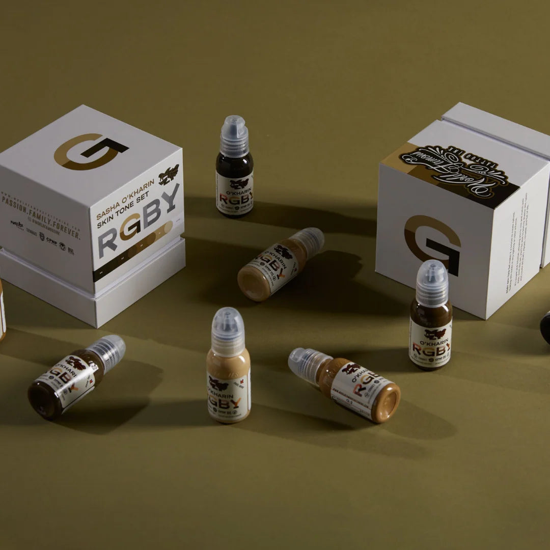 The World Famous Tattoo Ink Set — Sasha O’Kharin RGBY Skin Tone Green Mini Set of 4 Colors 1oz
