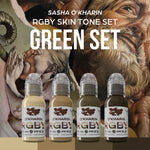 The World Famous Tattoo Ink Set — Sasha O’Kharin RGBY Skin Tone Green Mini Set of 4 Colors 1oz