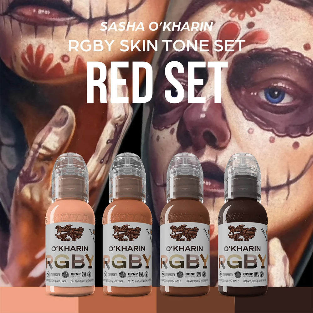 The World Famous Tattoo Ink Set — Sasha O’Kharin RGBY Skin Tone Red Mini Set of 4 Colors 1oz