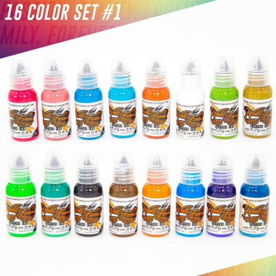 World Famous Tattoo Ink - 16 Bottle Color Ink Set #1