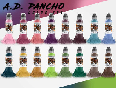 World Famous Tattoo Ink - A.D. Pancho 16 Bottle Pro-Team Color Ink Set - 1oz