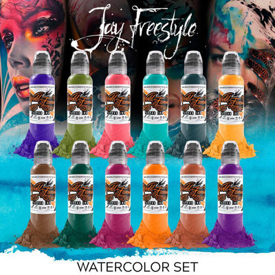 World Famous Tattoo Ink - Jay Freestyle Watercolor Ink Set - 12 Bottles