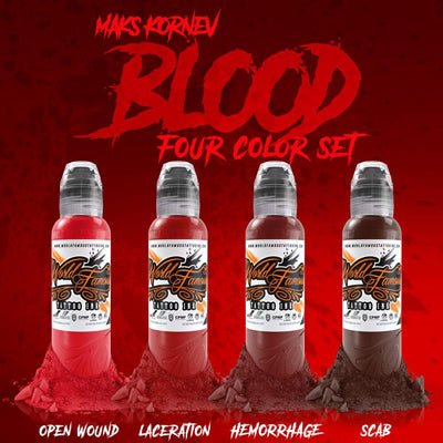 World Famous Tattoo Ink - Maks Kornevs Blood Color Set - 4 Bottles