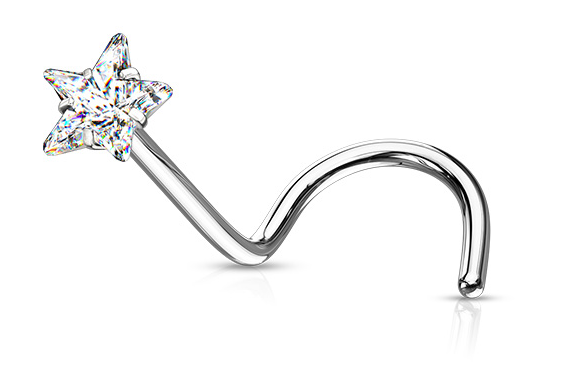 18g Steel Nostril Screw with Prong Set 3mm Star Jewel