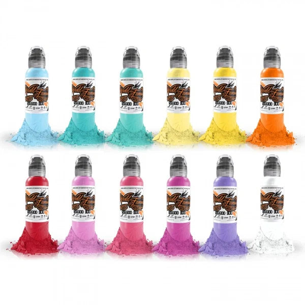 World Famous Tattoo Ink - 12 Color Pastel Set 1oz