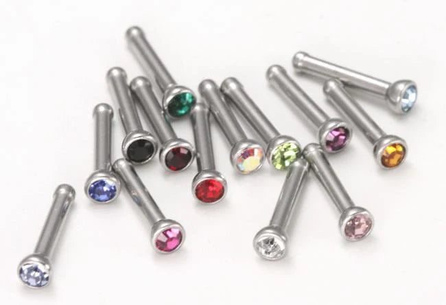 18g Surgical Steel Jeweled Nose Bone 5mm or 7mm - Choose Color